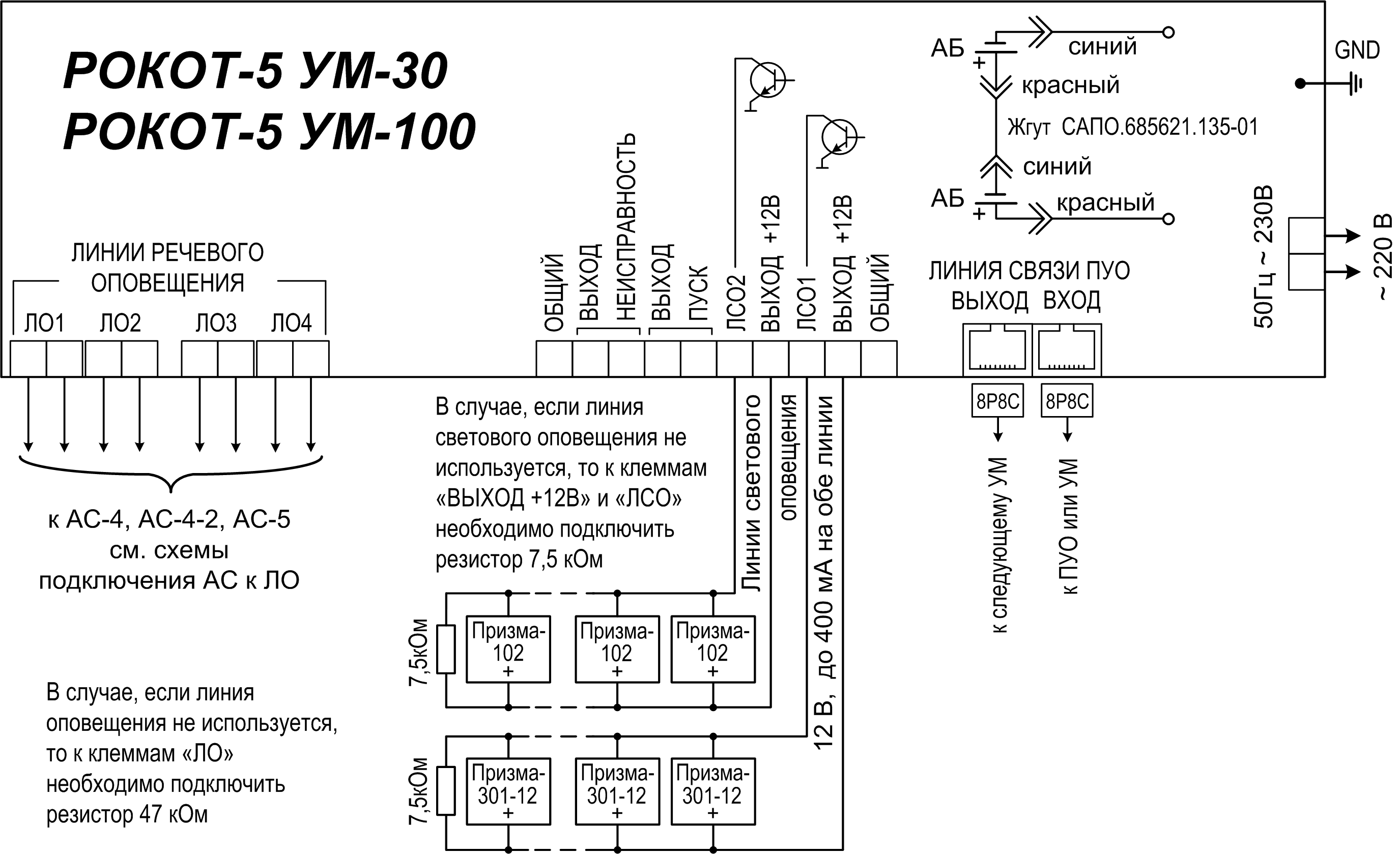 Схема внешних подключений «Рокот-5 УМ Усилитель мощности Рокот-5 УМ-100. Изображение 1